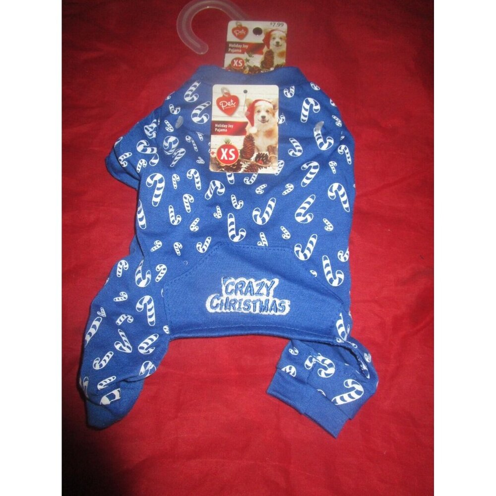 Pet Central Dog Pajamas Clothes Pjs Crazy Christmas Blue Candy Canes X-Small